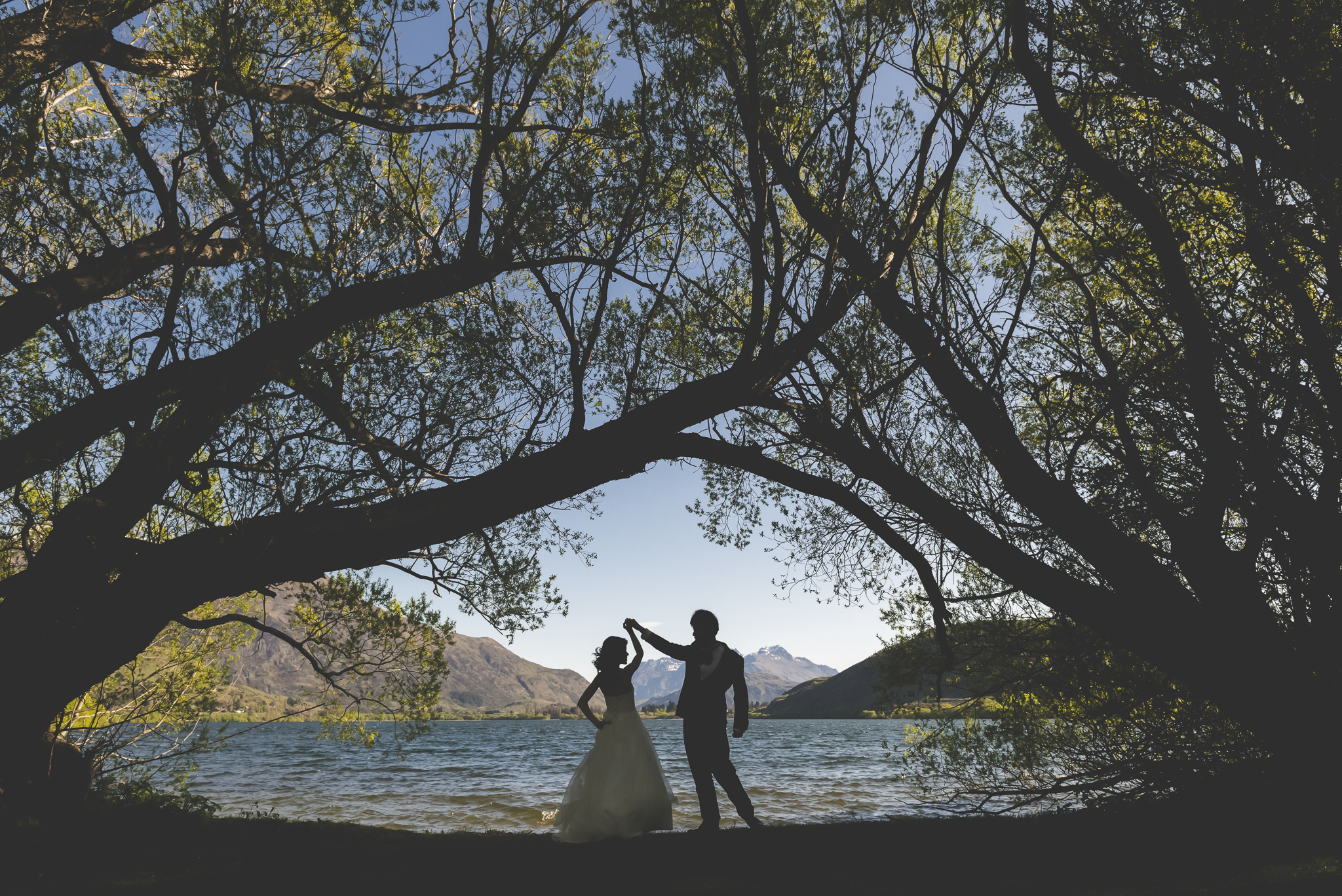 Bride and Groom by Lake