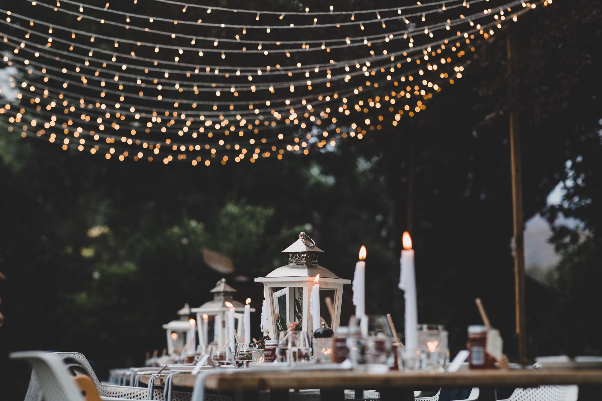 Fairy lights above table